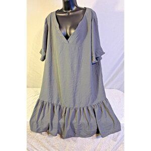 NWT Army Green Womens Plus 2X Drop Waist Vneck Dress 2XL Aoulaydo Knee Length